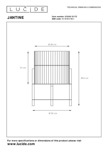 Lucide JANTINE - Lampe de table - Ø 30 cm - 1xE27 - Naturel - technique